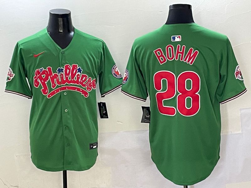 Men Philadelphia Phillies #28 Bohm Green Fourth generation Joint Name Nike 2025 MLB Jersey style 1